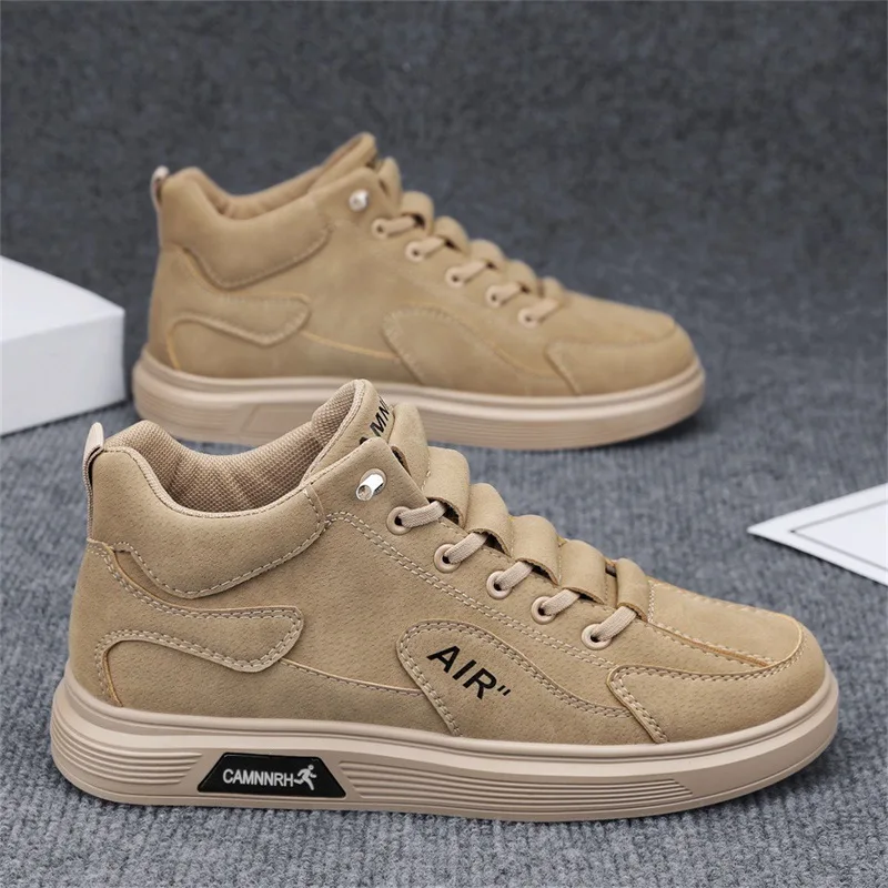 Men's High-Top Sports Casual Shoes Light Luxury Trendy Design Autumn Fashion Thick-Soled Leather Upper One-Step Board Shoes