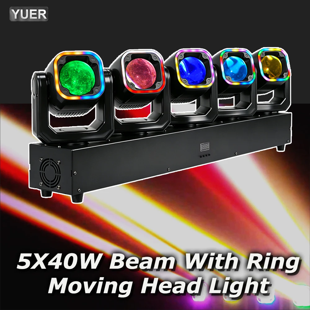 

300W 5-Head 5X40W XY Rotating Stage Disco Light With Ring DMX512 Sound DMX Control RGBW Beam Colorful LED Party Bart Lamp YUER