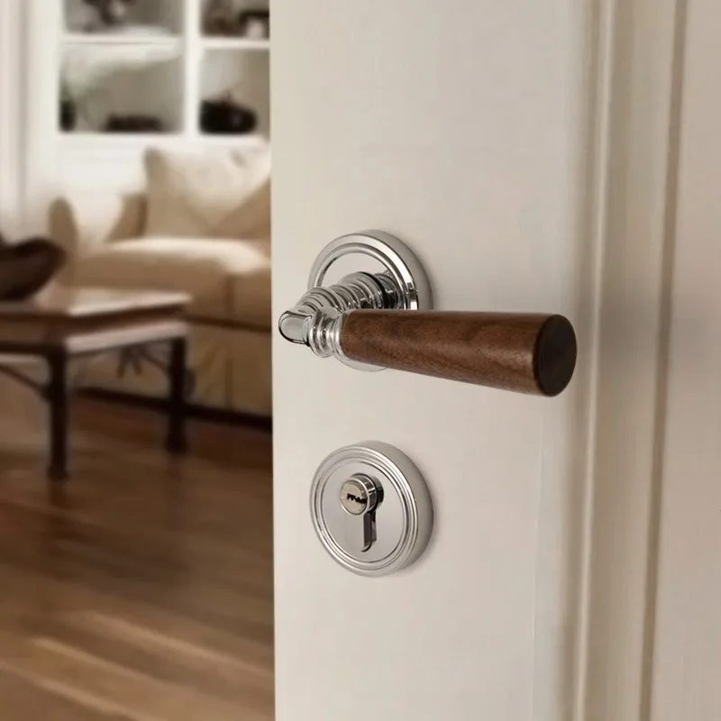 Vintage interior creamy French door lock bedroom magnetic silent room