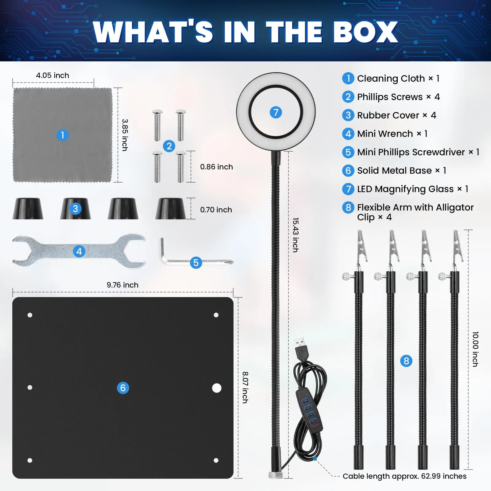 PCB Fixture Clips Soldering Holder Third Hand Tool Magnetic Flexible Helping Hands with 5X LED Illuminated Magnifier