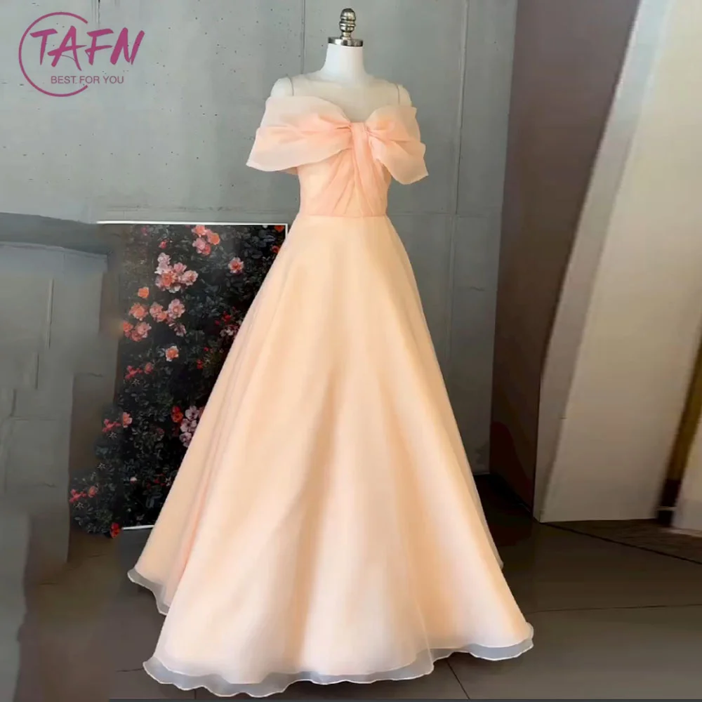 

TAFN A-line Pink Evening Dresses Off the Shoulder Korea Wedding Reception Dresses Floor-Length Elegant Party Gown Photo Shoot