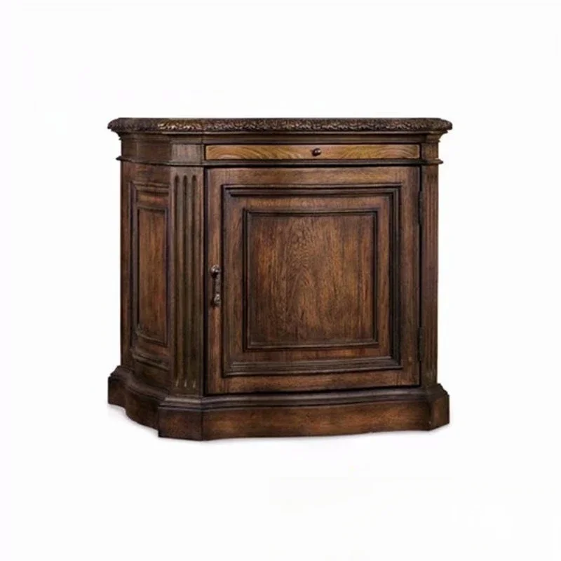 Solid wood bedside living room American oak retro old carved single door side cabinet, locker