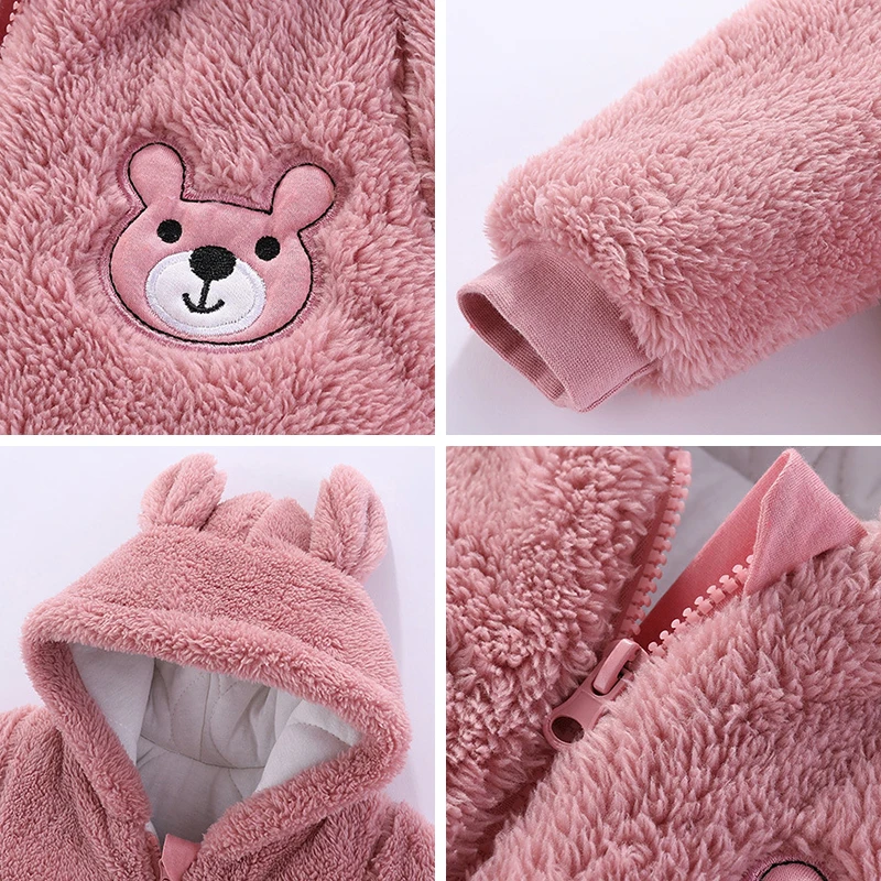 Baby Boy Clothes Cute Plush Bear Baby Rompers Autumn Winter Keep Warm Hooded Infant Girls Overall Jumpsuit Newborn Romper 0-18M