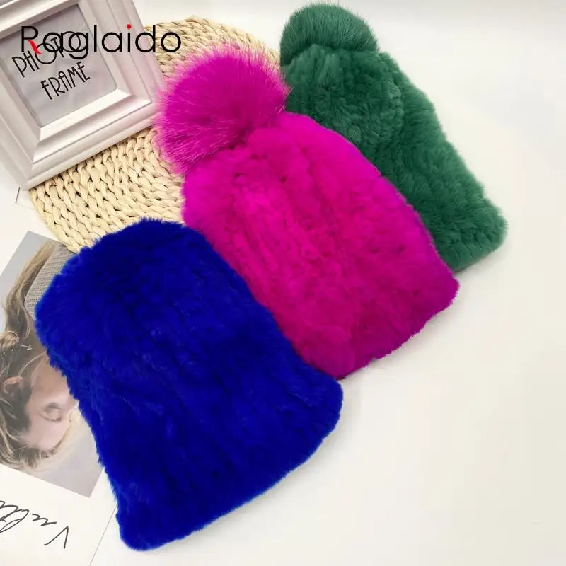 

Женская шапка с помпоном из натурального меха эластичная шапка из натурального меха кролика рекс теплые модные шапки полосатые новые стильные женские зимние шапки