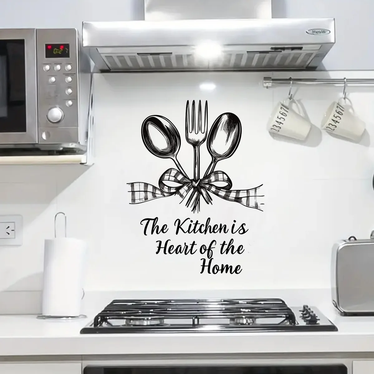The Kitchen Is Heart of The Home Wall Decals Kitchen Quote Wall Stickers Fork Spoon Utensils for Kitchen Dining Room Decor
