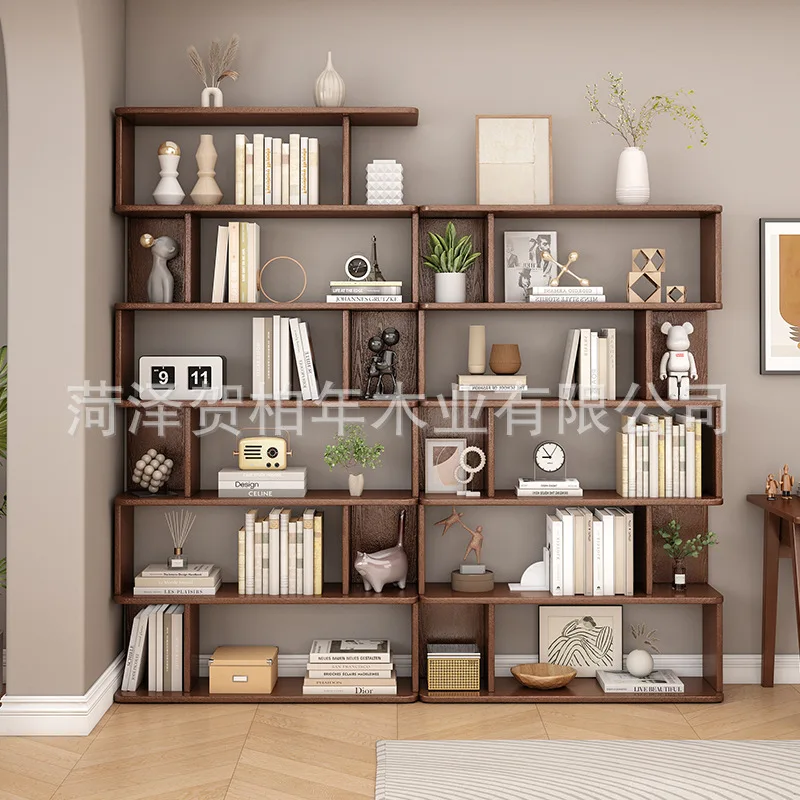 Solid wood integrated against the wall floor shelf living room free lattice cabinet calligraphy student storage