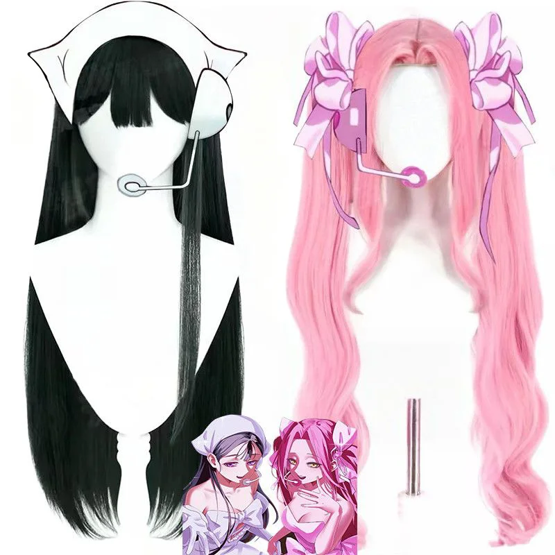 Anime Alien Stage Mizi ‌   Sua ‌   Cosplay-Perücke, rosa, schwarzes Haar, lange Perücken für Frauen, Alltag, Halloween, Kostümparty, Rollenspiel-Requisite