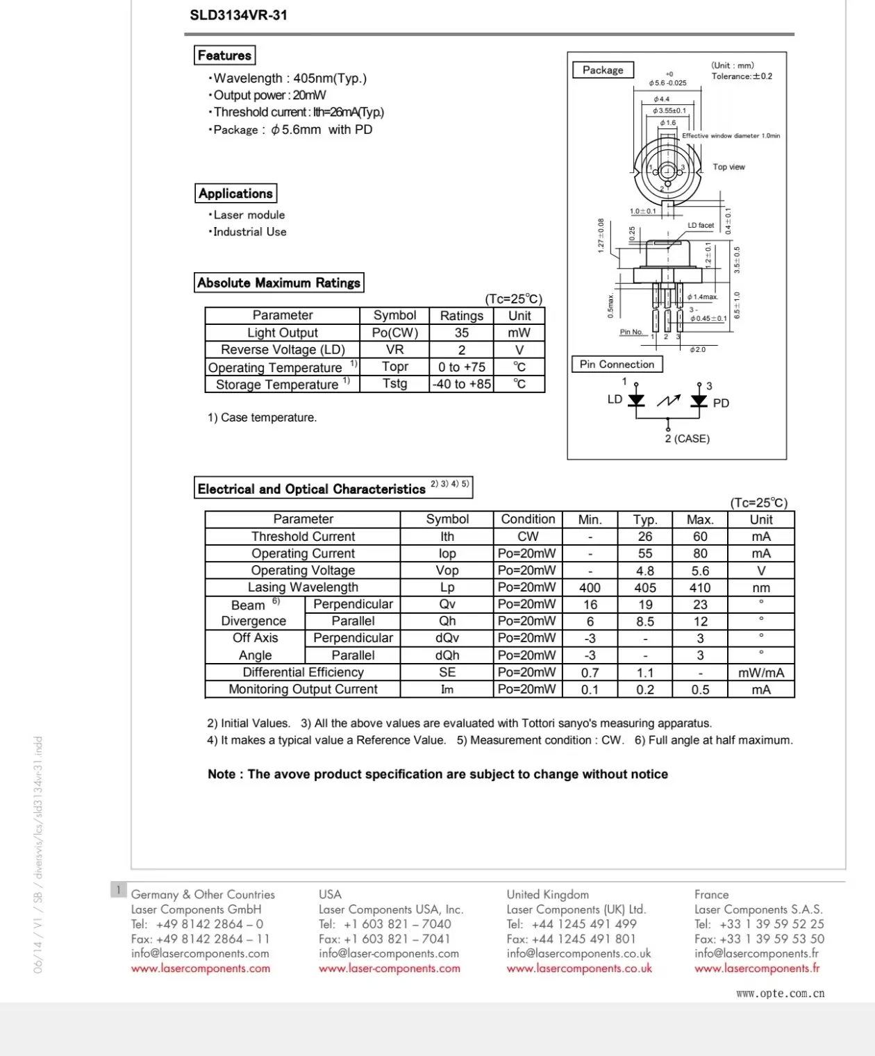 5PCS Snoy 405nm 20mw violet laserdiode SLD3231VF