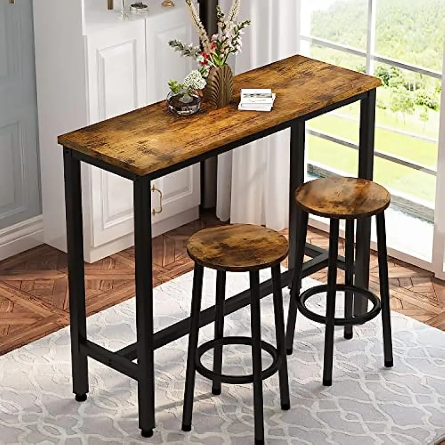 

3 Piece Bar Table Set, 47.2" Pub Height Table with 2 Round Stools, Kitchen Table Set of 2 Ideal for Kitchen,Living Room,Bar