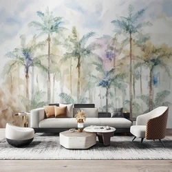 Custom Photo Wallpaper Nordic Watercolor Garden Plants Flowers Wall Cloth Living Room Backdrop Wall Covering Home Decor Fresco