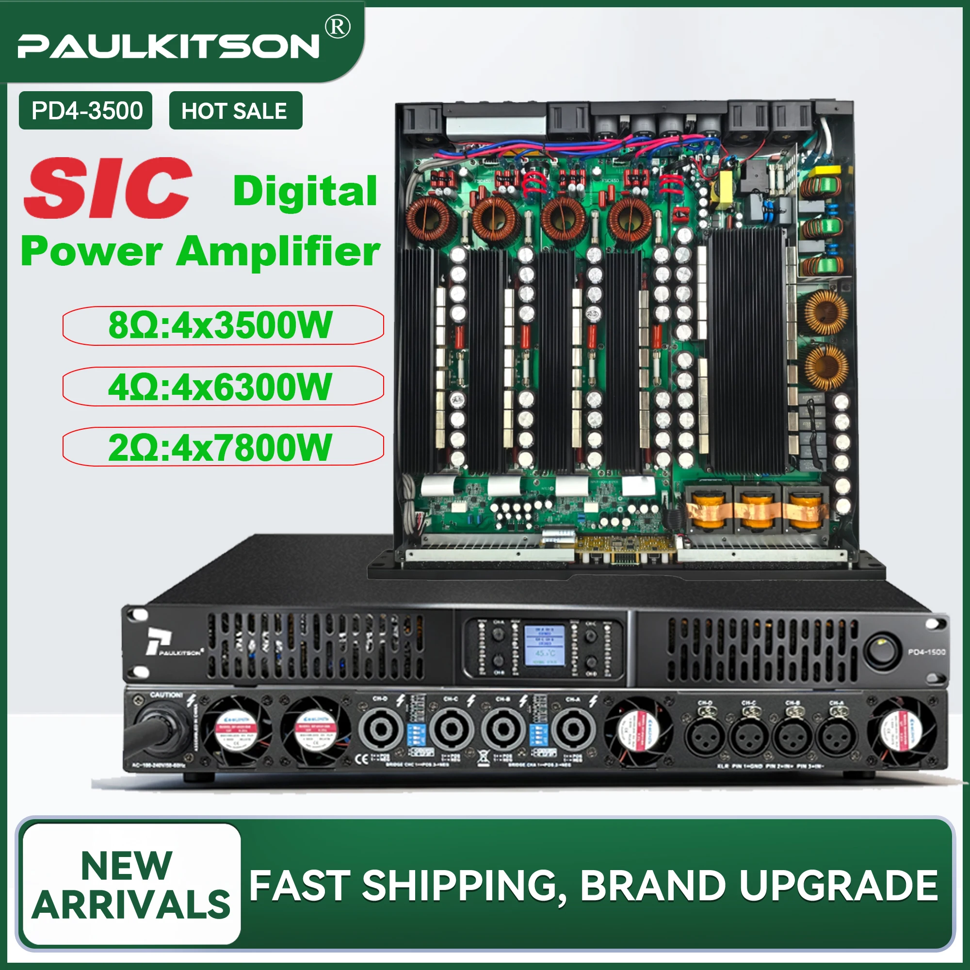 Paulkitson PD4-3500 4-Kanal SIC Digital Class D Leistungsverstärker mit hoher Ausgangsleistung für professionelle Bühnen-, Bar- und Konzert-Audio-Lautsprecher