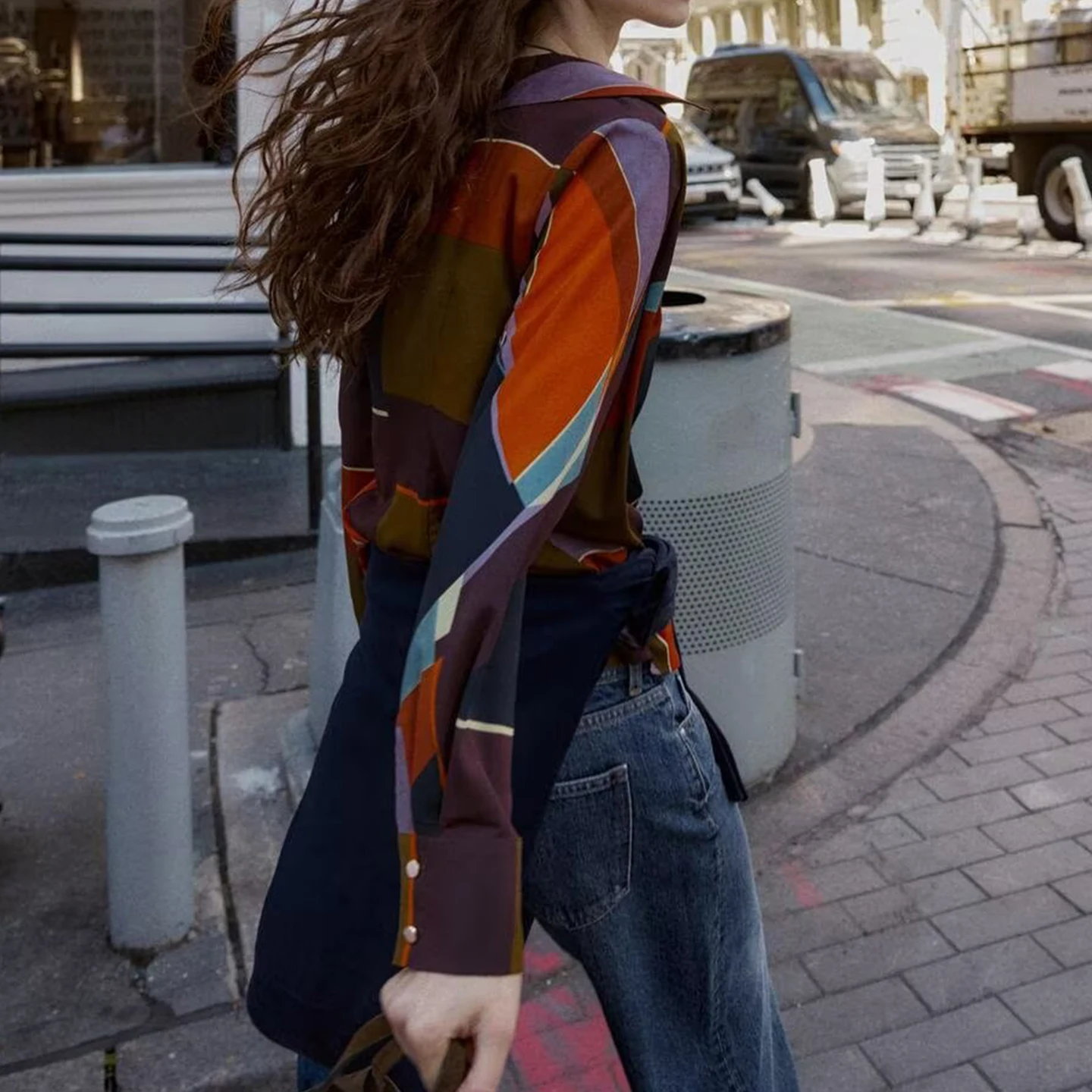 Faionable Casual Printed Double-Breasted Women's irt Autumn 2025 Z Straight Leg Long Sve