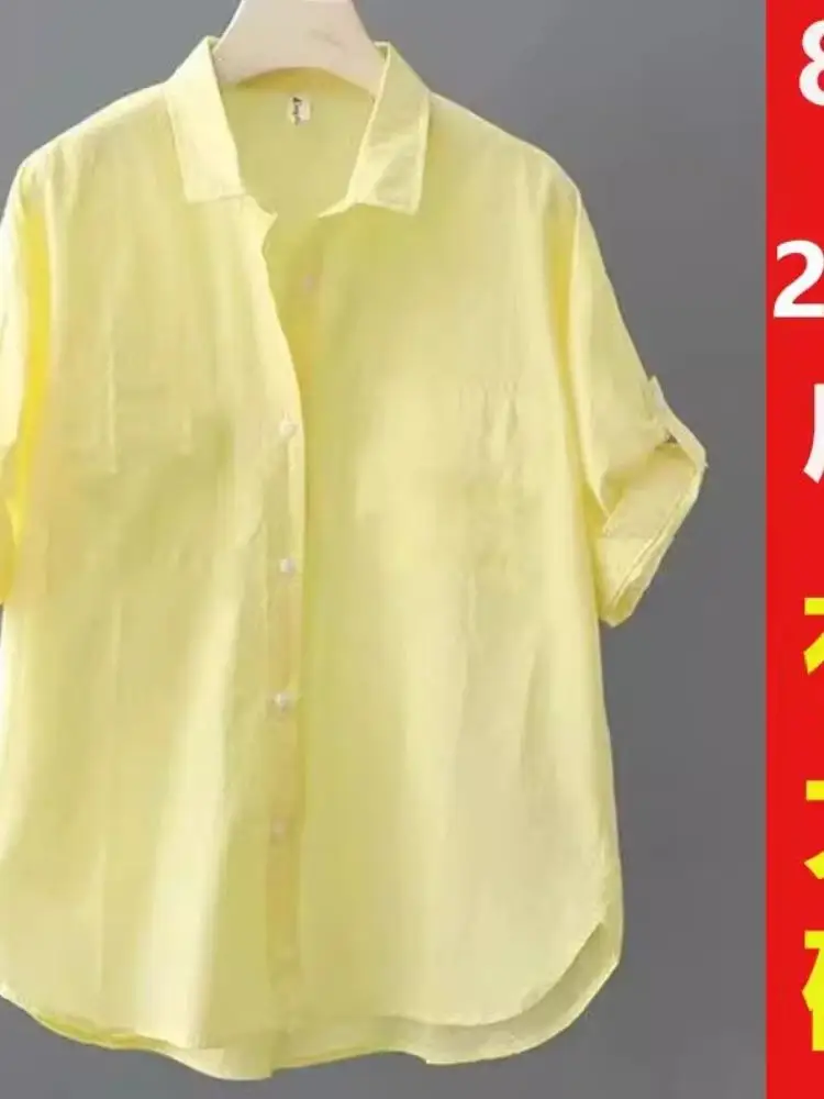 ルーズフィット無地カジュアルコットン半袖シャツ3点セット-夏2024新デザイン快適で通気性のあるトップス