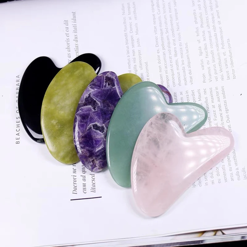 Tablero de masaje Gua Sha de piedra para cara, placa de Guasha de cuarzo rosa, masajeador facial de Jade, herramientas raspadoras para cara, cuello,