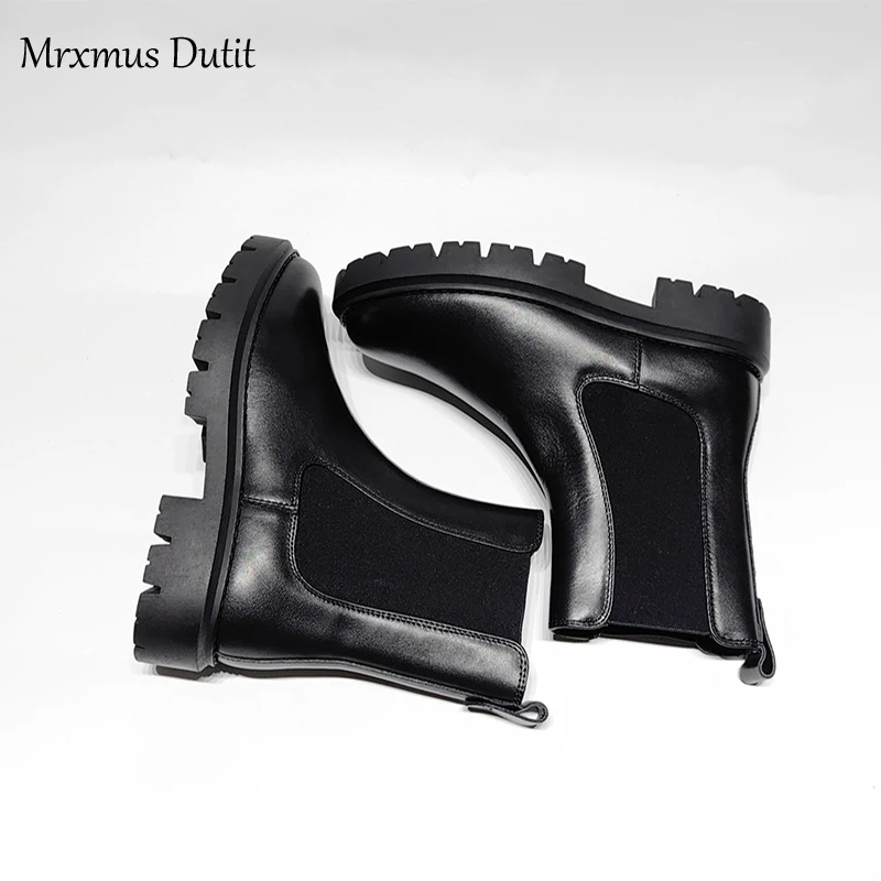 Mrxmus Dutit 2024 Autumn New Fashion Women England Style Genuine Leather Thick Sole Boots Solid Simple Chelsea Shoes Female