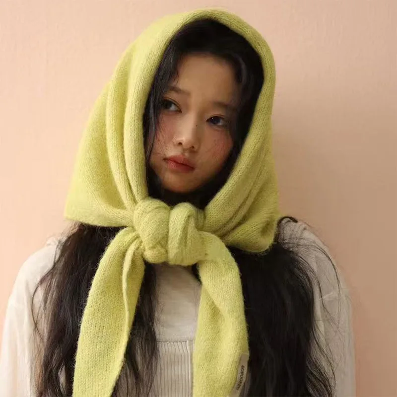 Thickened Extra Large Knit Triangle Scarf Korean Style Warm Headscarf Shawl Casual Fashion Ins Bandana For Travel Party Wedding