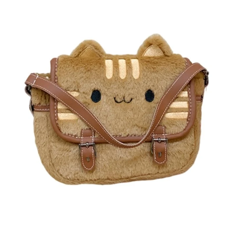 

E8FB Plush Cats Shoulder Bag Trendy Crossbody Bag Aesthetic Handbag Cartoon Bag Lovely Bag for Everyday