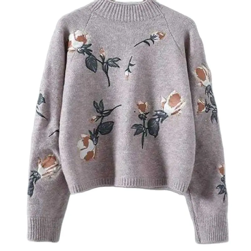 

Autumn Winter Embroidery Sweater Female Cardigan Crew Neck Keep Warm Knitting Pullover Add Thick Loose Women Leisure Jacket