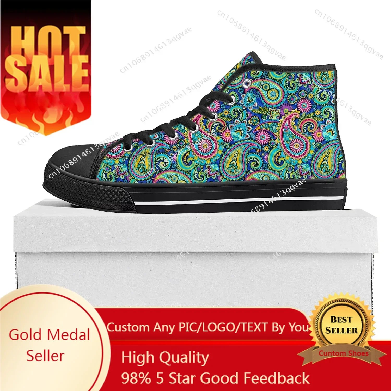 

Paisley Print High Top High Quality Sneakers Mens Womens Teenager Canvas Sneaker Custom Made Shoe Casual Couple Shoes Black