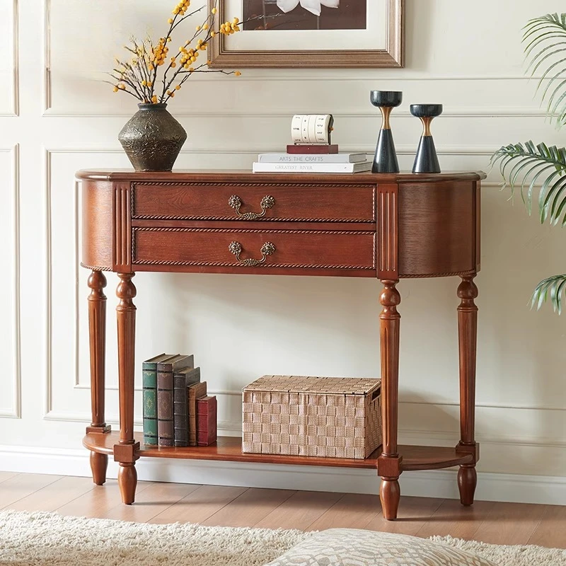 

American solid wood table retro living room cabinet semi-circular aisle corridor entrance