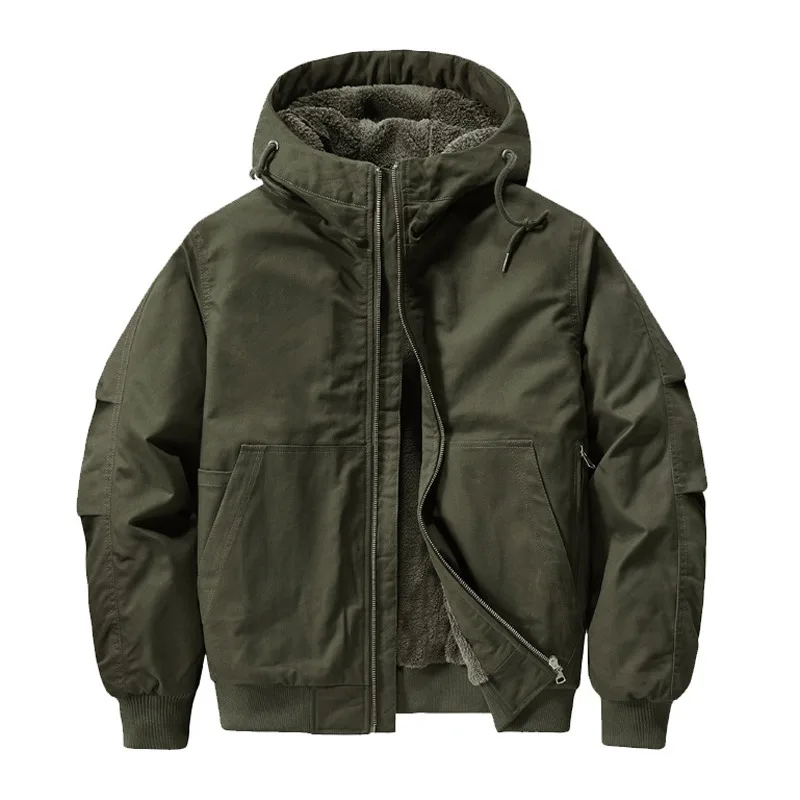 Winter Men's Fleece Warm Bomber Jackets Fashion Men Cotton Thermal Tactical Hooded Coats Men Multi-pocket Windbreaker Jacket 6XL