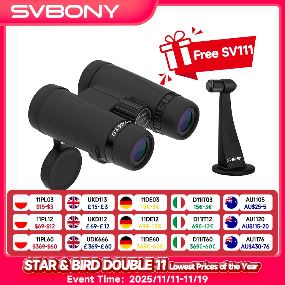 

Svbony SA205 Binoculars 8X42/10X42 ED Flat-field Professional IPX7 Waterproof BAK4,Bird Watching,Stargazing,Camping,Astronomy