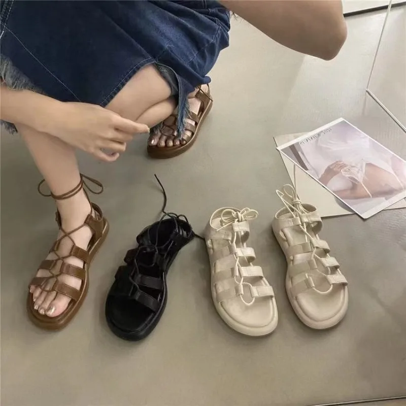 2024 Summer Women Fashion Woman Thick Bottom Gladiator Sandals For Women Platform Flats Cross Strap Sandalias Female Shoes Q127