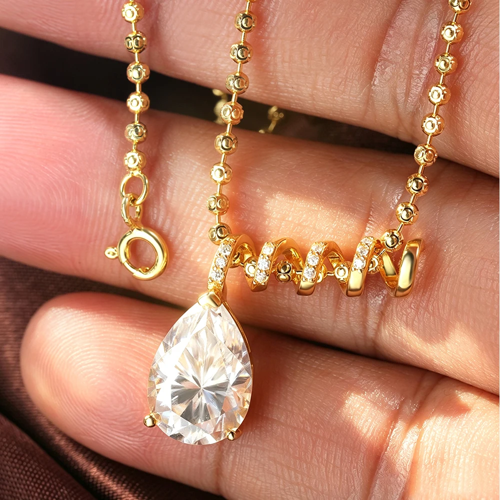 3/5CT Pear Cut Shape Full Moissanite Necklace for Women Waterdrop Lab Diamond Surround Pendant S925 Silver Neck Chain Jewelry