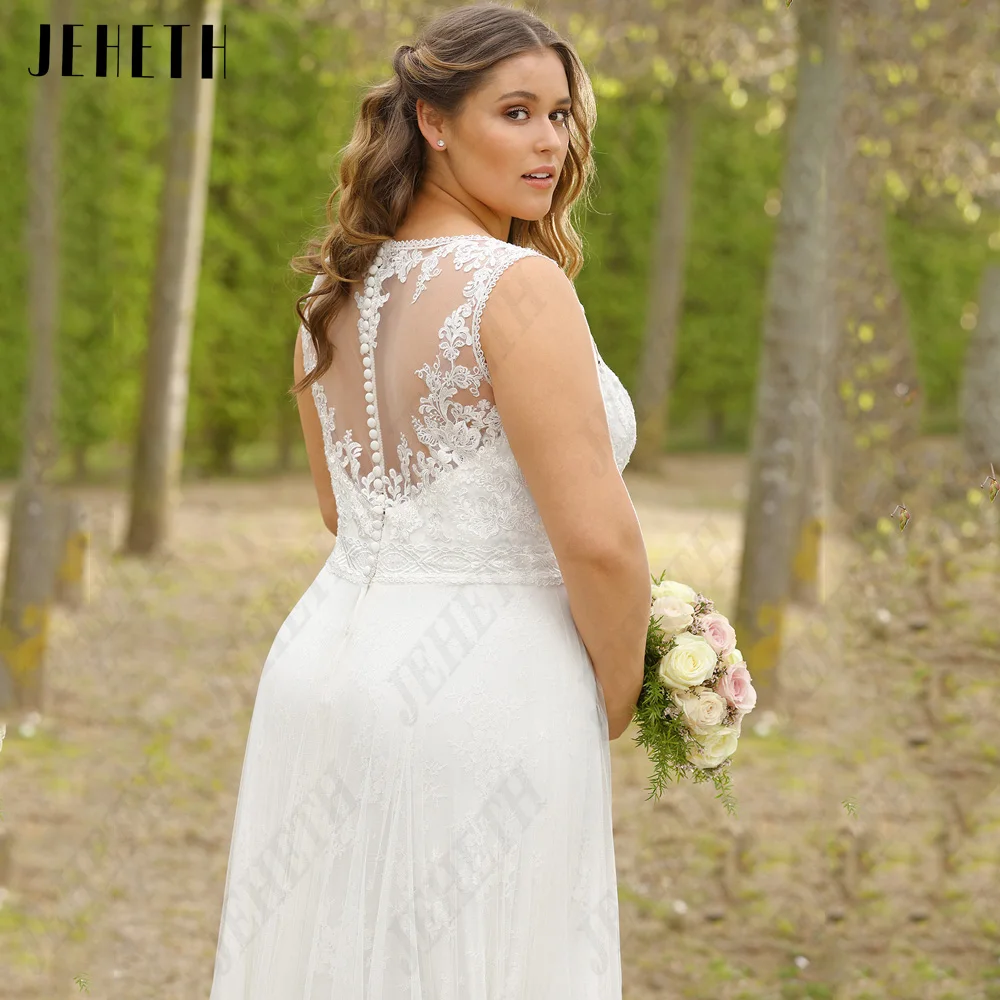 JEHETH Classic Wedding Dresses For Woman Sleeveless V-Neck Applique Bride Gowns Plus Size A-Line Tulle vestidos de novia 2024