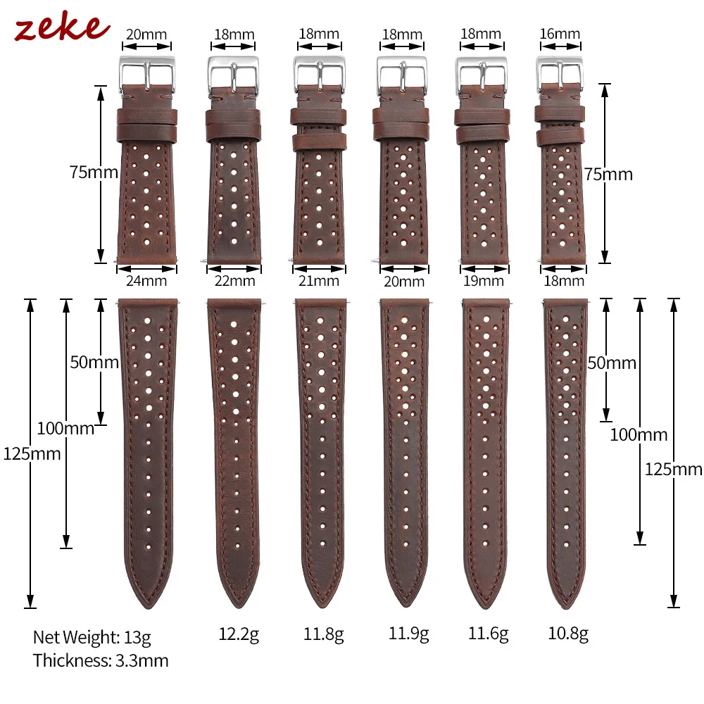 Vintage Racing Leather Watch Strap for Omega 18mm 19mm 20mm 21mm 22mm 24mm Quick Release Strap Brown Breathable Porous Watchband - view 6