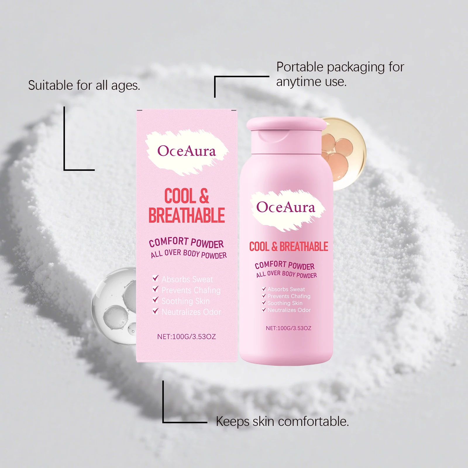 100ML Dry Refreshing Body Powder Smooth Skin Care Prevent Chafing Absorb Sweat Non-sticky Natural Fragrance Soothing Body Powder