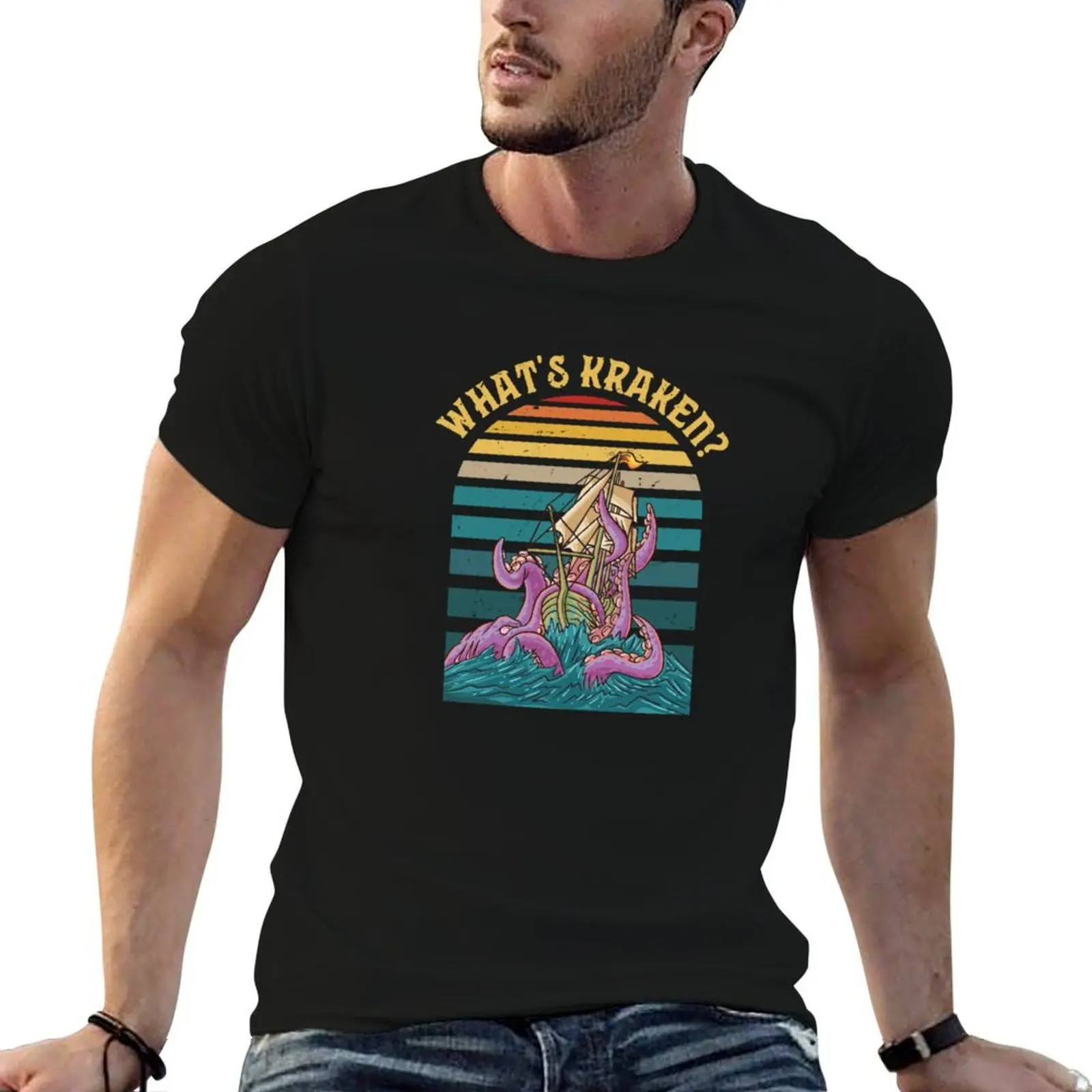 Whats Kraken Octopus Sea Monster Sailing Ship Sailor Diver T-Shirt man tshirt man t shirts cotton T-Shirt