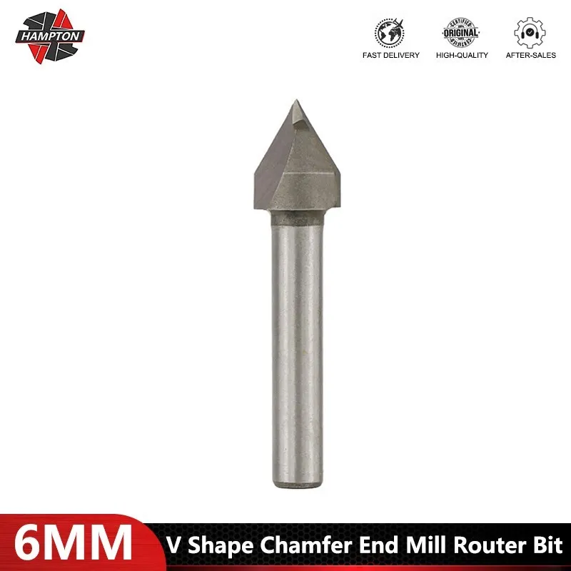 60 Degree 6mm V Shape Chamfer End Mill Router Bit 3D Milling Cutter for Woodworking Router Bit 