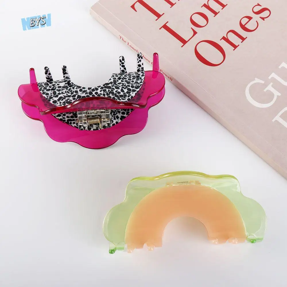 

Dragon Fruit Half-Moon Women Hairpins Patchwork Fruits Shark Clip Leopard Half-Moon Acetate Hair Claw Hami Melon Hair Clip