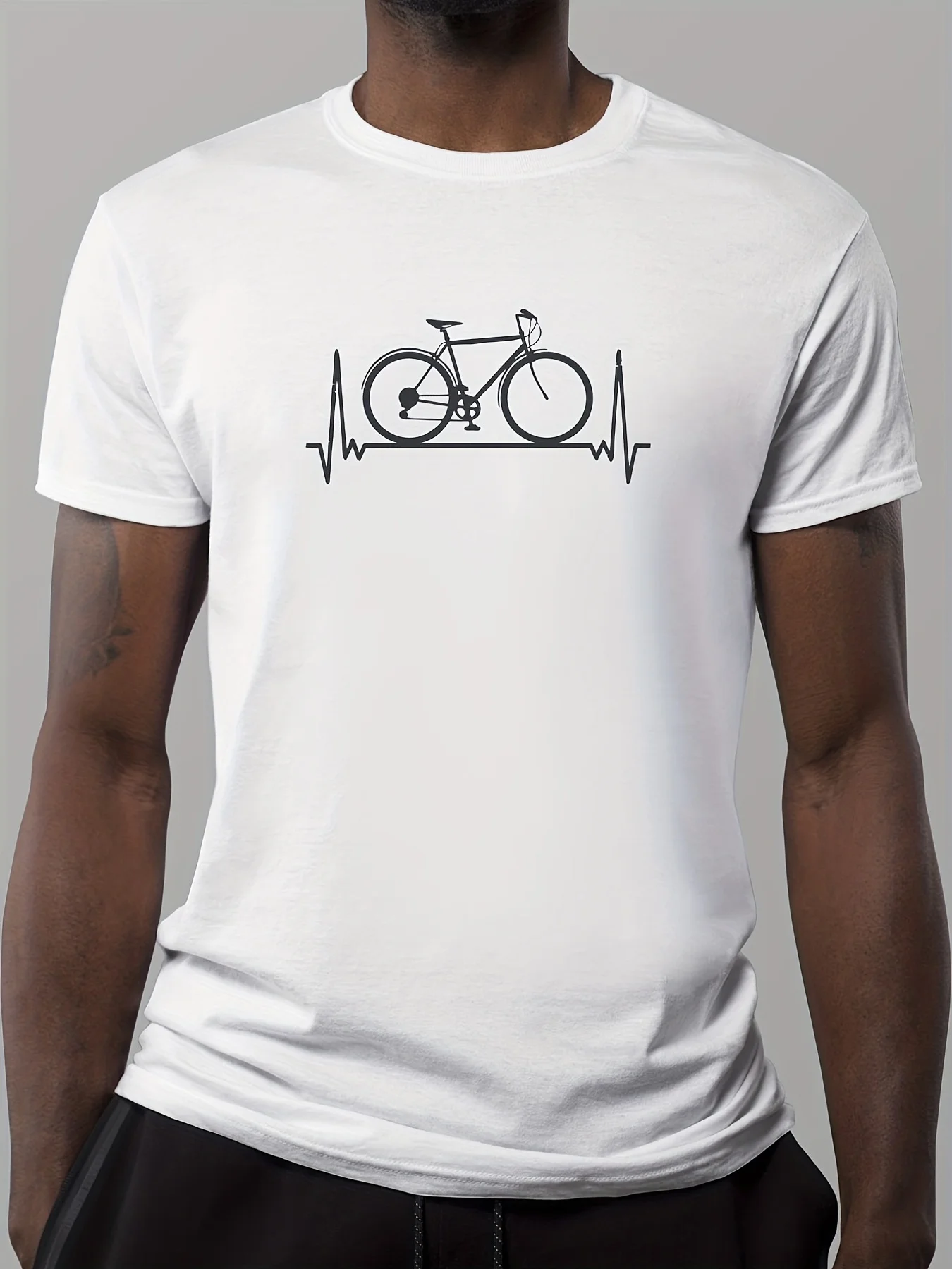 Summer Men's 100% Cotton Casual Loose Bicycle Pattern Printed Comfortable Sports Round Neck Short Sleeve T-shirt Top