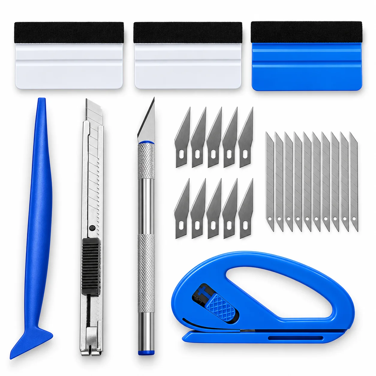 Window Tint Kit Wrapping Spatula Foiling Tool Car Vinyl Wrap Kit Mini Felt Squeegee Wrap Knife and Blades Micro Corner Squeegee