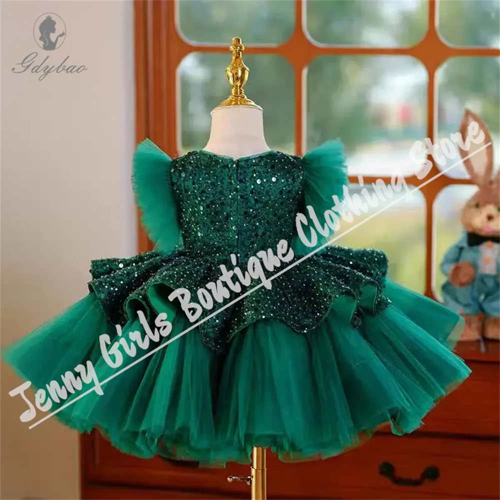 

Sequins Short Sleeve Flower Girl Dress Fluffy First Communion Birthday Formal Event Princess Beauty Pageant Dress