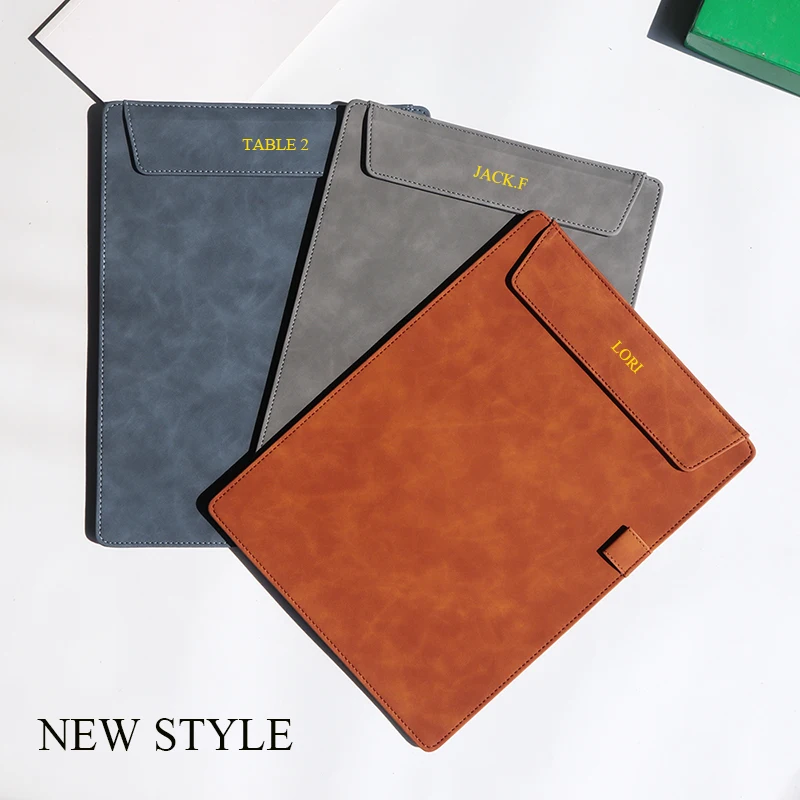 Business Leather A4 Paper File Folder Clipboard Custom Logo Wholesale Office Meeting Record Magnet School Pen Slot Folder Clip