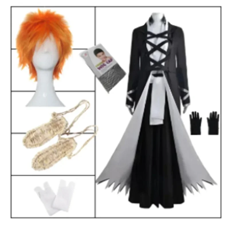 2025 New Anime BLEACH Kurosaki Ichigo Shinigami Cosplay Costume Wig Shoes Set Halloween For Woman Men Clothes ☆ ☆ ☆