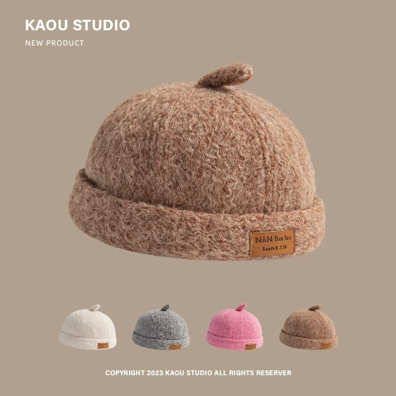 Autumn and Winter Retro Woolen Japanese Yuppi Beanies Cap for Men Street Fashion Versatile Concave Shape Retro Women's Hats