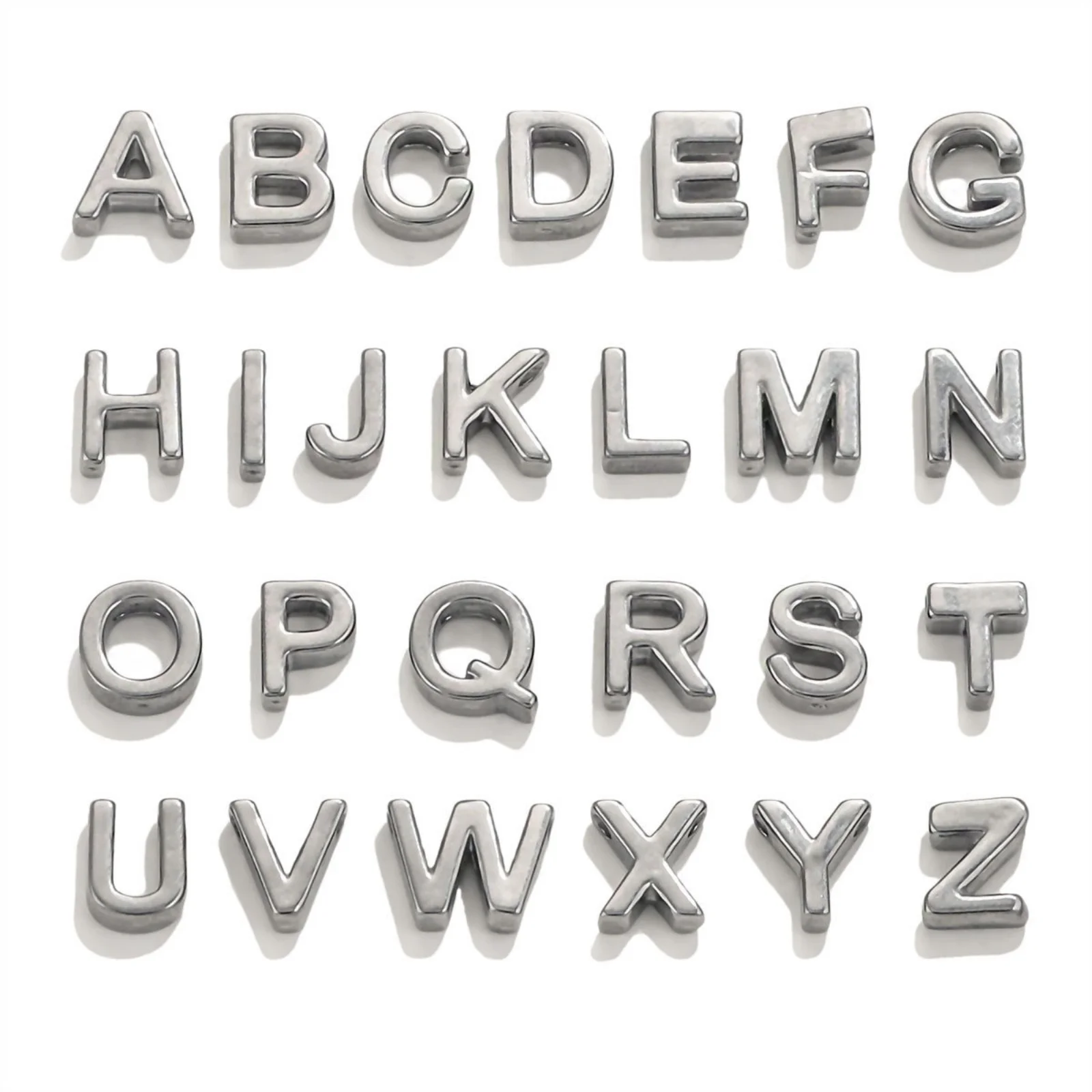 5 PCs 304 Stainless Steel Mini Charms Silver Color Capital Alphabet Initial Letter Message 