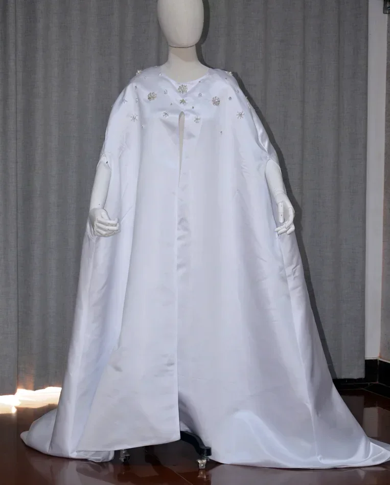 white Satin cloak Handmade Beaded Crystal Bride Cape Bridal wedding Package Robe custom plus size