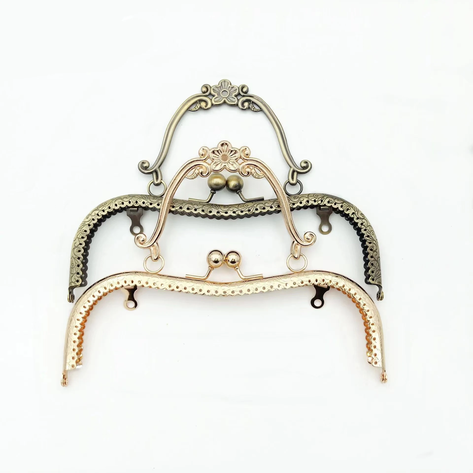 1szt 20.5cm Vintage Purse Frame Clutch Bag Clasp Handle DIY Kiss Clasp Lock Bronze Gold Embossing DIY Handbag Frame Akcesoria