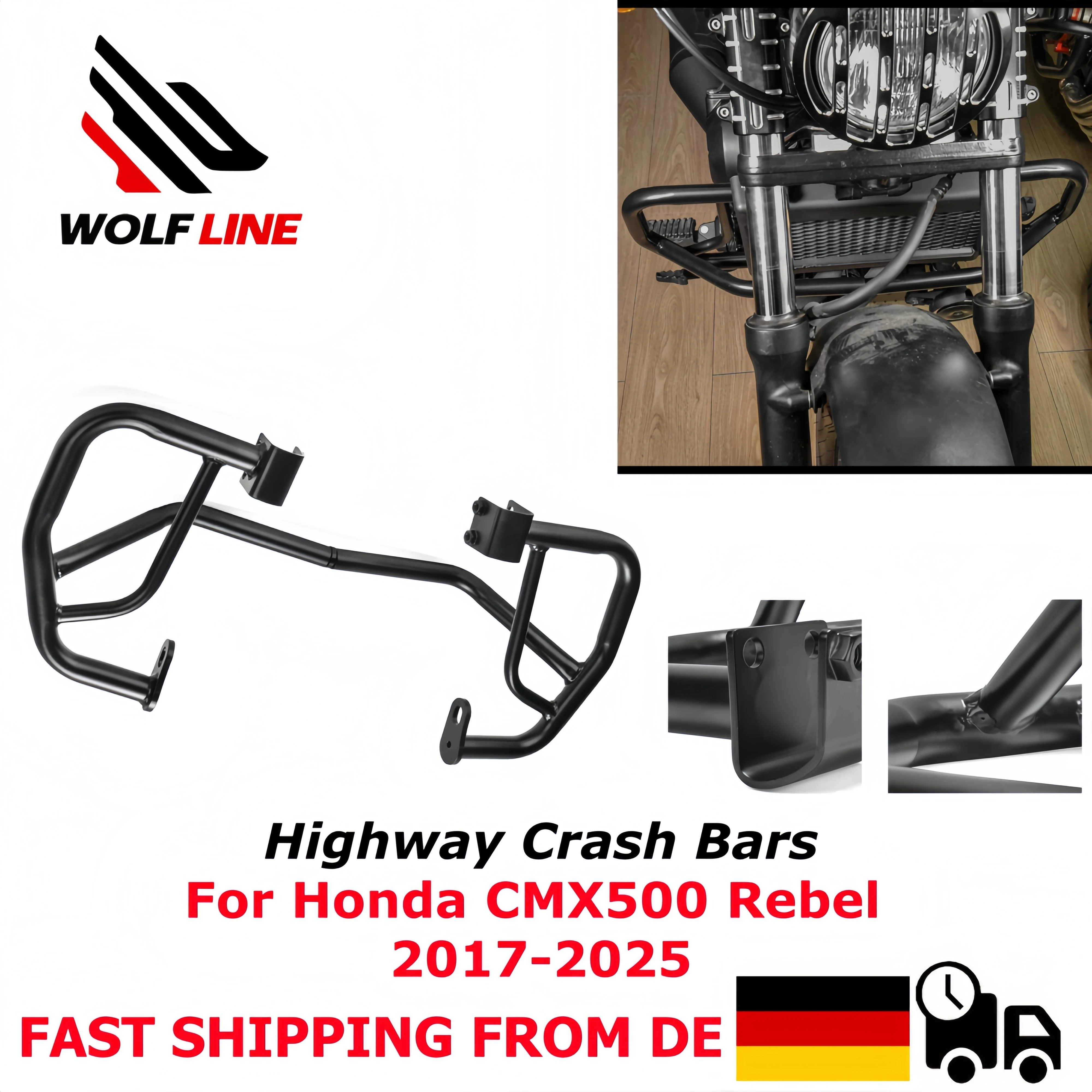 WOLFLINE Crash Bar per Honda CMX500 Motore Guard Crash Bar per Rebel CMX 500 Highway Telaio Paraurti Protezione 2017-2025