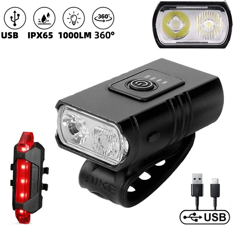 

Bike Light USB Rechargeable MTB Front Lamp Headlight Flashlight Bicycle Lighting Flashlight LED Bike Accessories Taillights