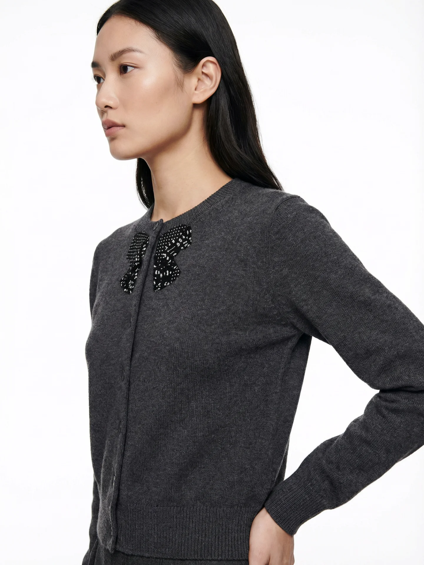 

Sweet Knitted Bow ey Sweater Cardigan Women's Slim Fit Casual Sle Soft Cotton Long Sve round Ne ort Coat