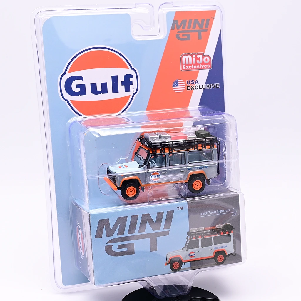 ของขวัญสำหรับการแสดงโมเดลรถยนต์ของ TSM minigt 1/64 #156 US Edition Land Rover Guardian Gulf น้ำมันอัลลอยหล่อขึ้นรูป