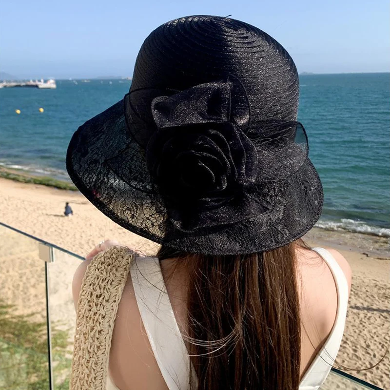 1pc Summer New Organza Flower Pot Hat Women\'s Elegant Outdoor Sunshade Cap Fashion Causal Large Brim Bucket Fisherman Hat