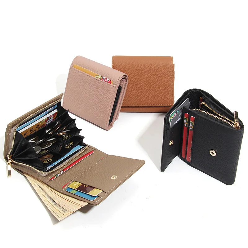 Cowhide Leather Short Women Wallet RFID Blocking Multi-Function Coin Pocket  ID Card Holder Small Purse for Men