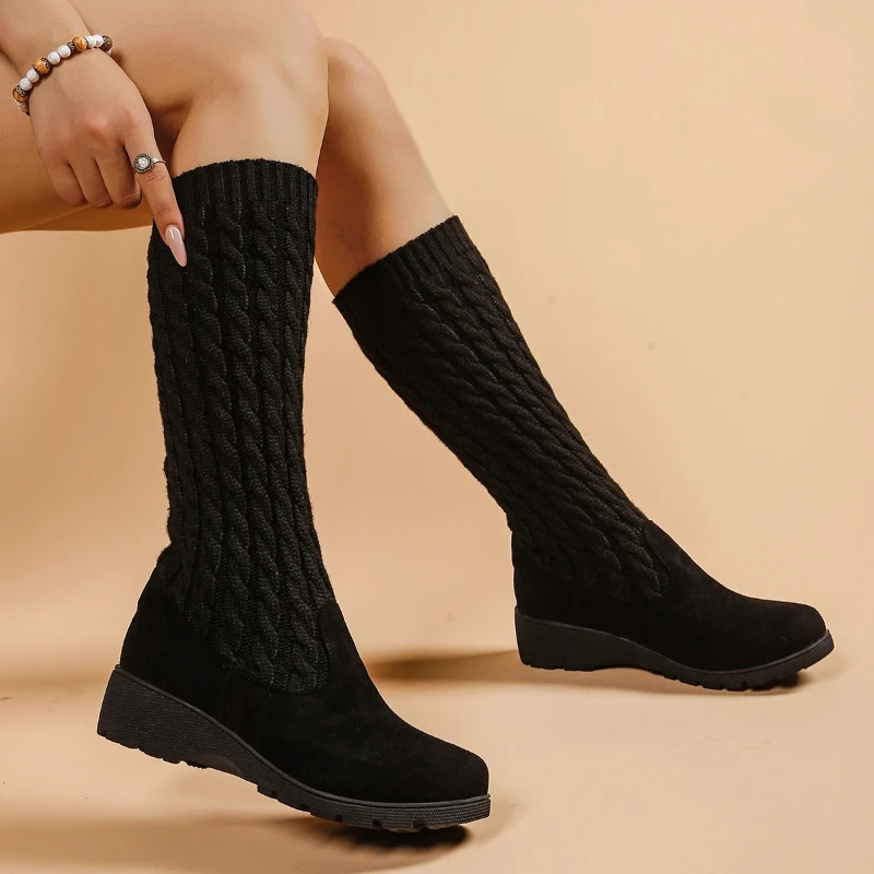 2026 Frühling und Herbst Neue Damen Knielange Socken und Stiefel Modischer Ärmel-Stil Retro Freizeit Hochgeschnittene Socken und Stiefel